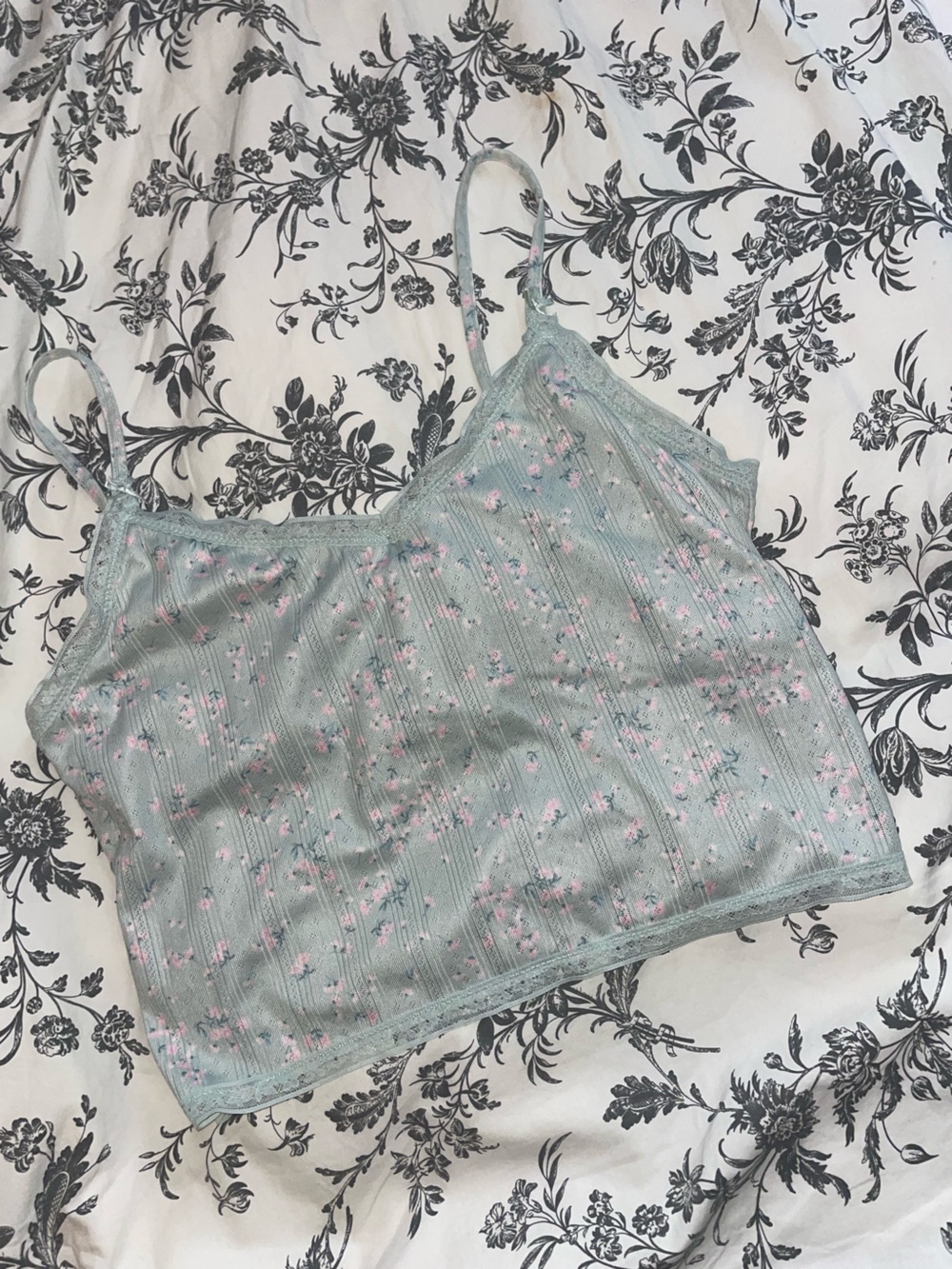 Jessica Simpson Sage Green Floral Lace Trim Cami